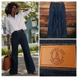 Lands End Jeans Size 14 Recover Wide Leg High Rise Dark Blue Denim Stretch